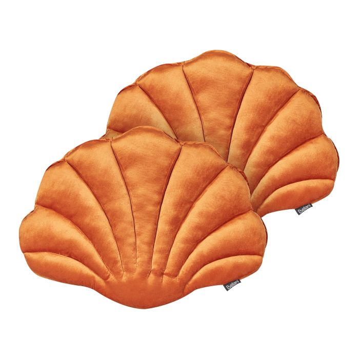 Set of 2 Velvet Seashell Cushions 47x35cm Orange