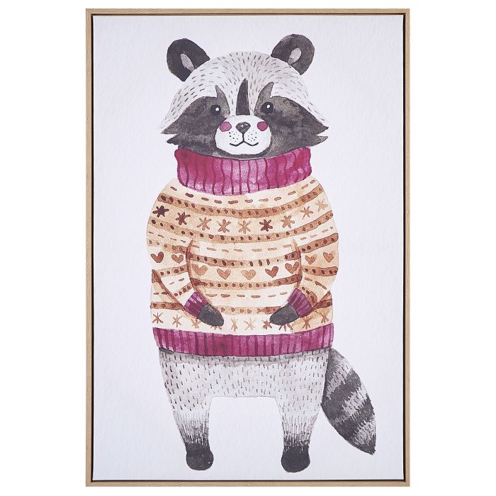 Racoon Framed Canvas Wall Art 63 x 93 cm Grey CAMPLI