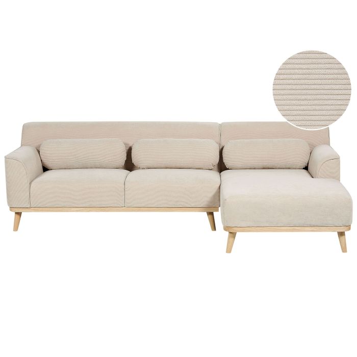 Left Hand Jumbo Cord Corner Sofa Beige SIMOS