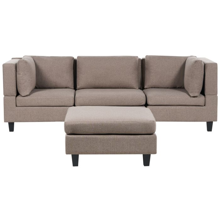 3-Seater Modular Fabric Sofa with Ottoman Brown UNSTAD