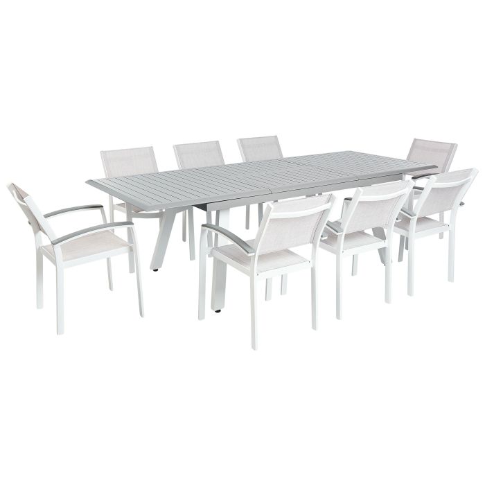 8 Seater Metal Garden Dining Set Grey PERETA
