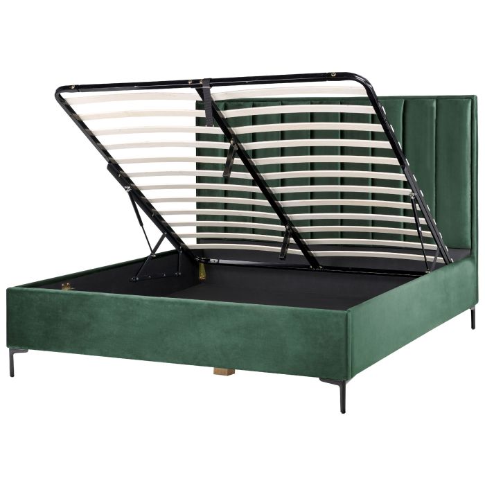 Velvet EU Super King Size Ottoman Bed Dark Green SEZANNE