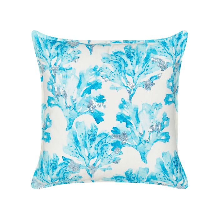 Cotton Cushion Coral Motif 45x45cm White and Blue