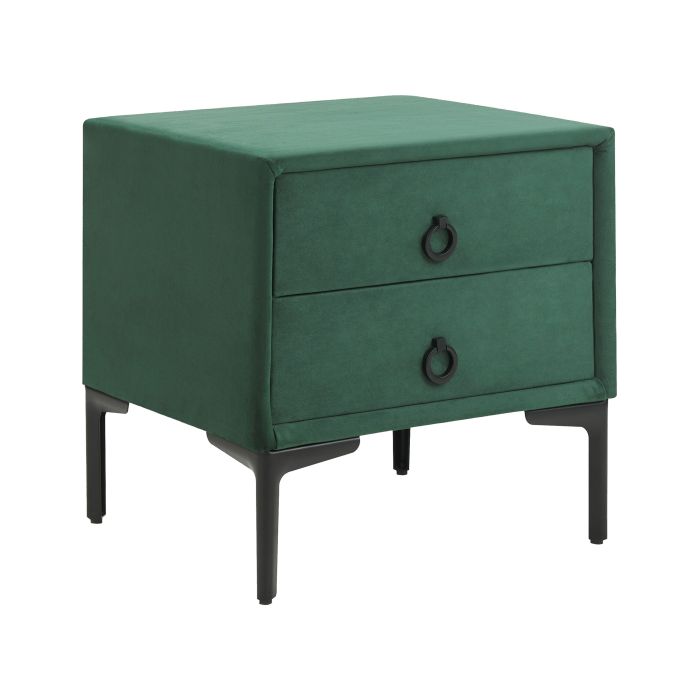 2 Drawer Velvet Bedside Table Dark Green SEZANNE