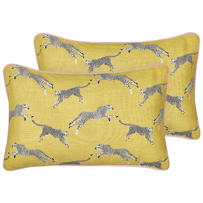 Set of 2 Cotton Cushions Cheetah Motif 30x50cm Yellow