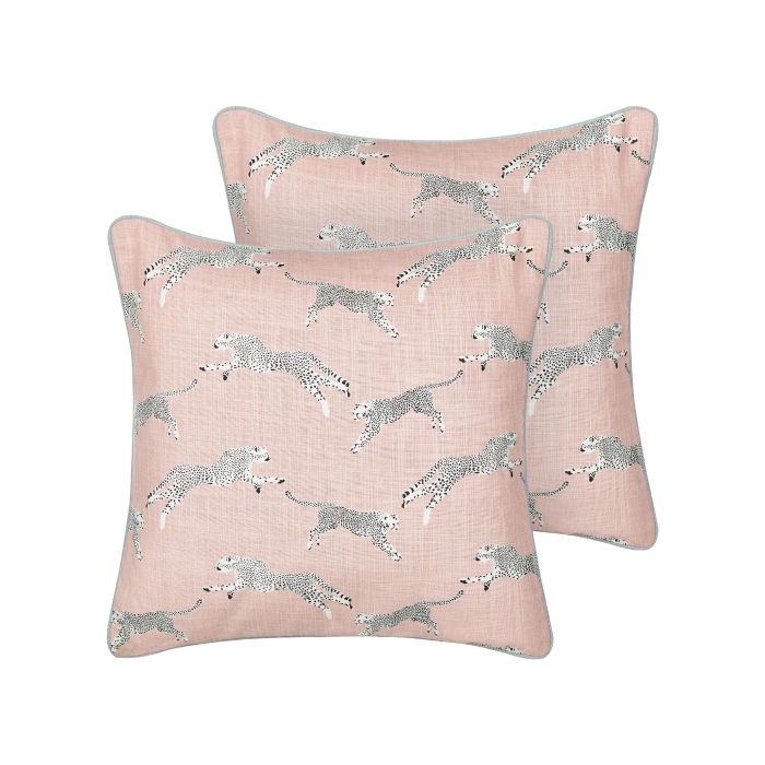 Set of 2 Cotton Cushions Cheetah Motif 45x45cm Pink