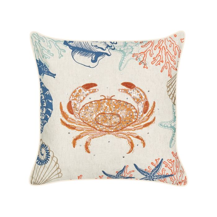 Linen Cushion Crab Motif 45x45cm Beige