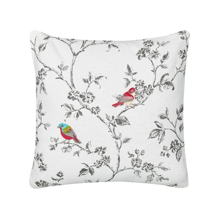 Cotton Cushion Embroidered Birds 45x45cm White