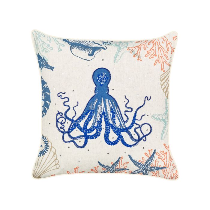 Linen Cushion Octopus Motif 45x45cm Beige