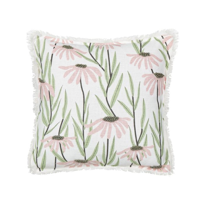 Fringed Cotton Cushion Floral Pattern 45x45cm Multicolour