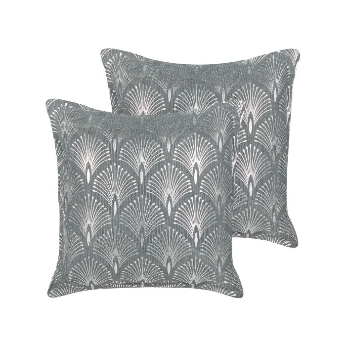 Set of 2 Cotton Cushions Geometric Pattern 45x45cm Grey