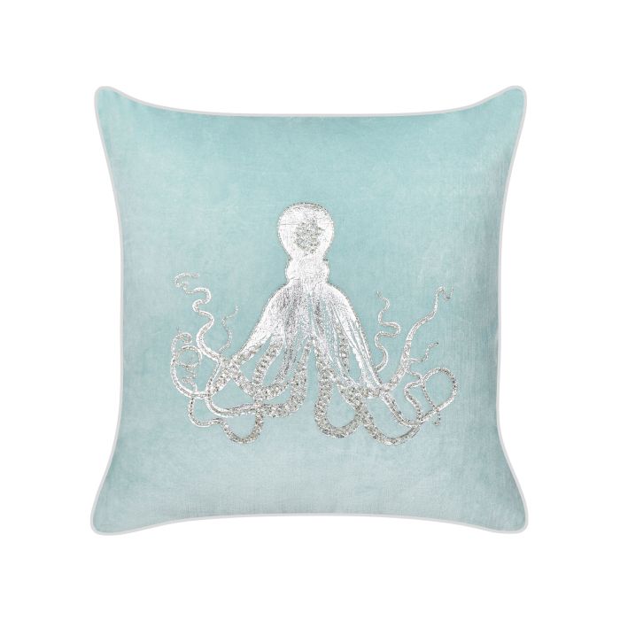 Velvet Cushion Octopus Motif 45x45cm Blue