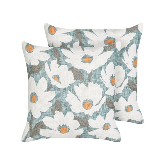 Set of 2 Cotton Cushions Floral Pattern 45x45cm Blue