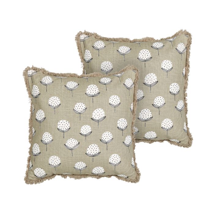Set of 2 Cotton Cushions Floral Motif 45x45cm Beige
