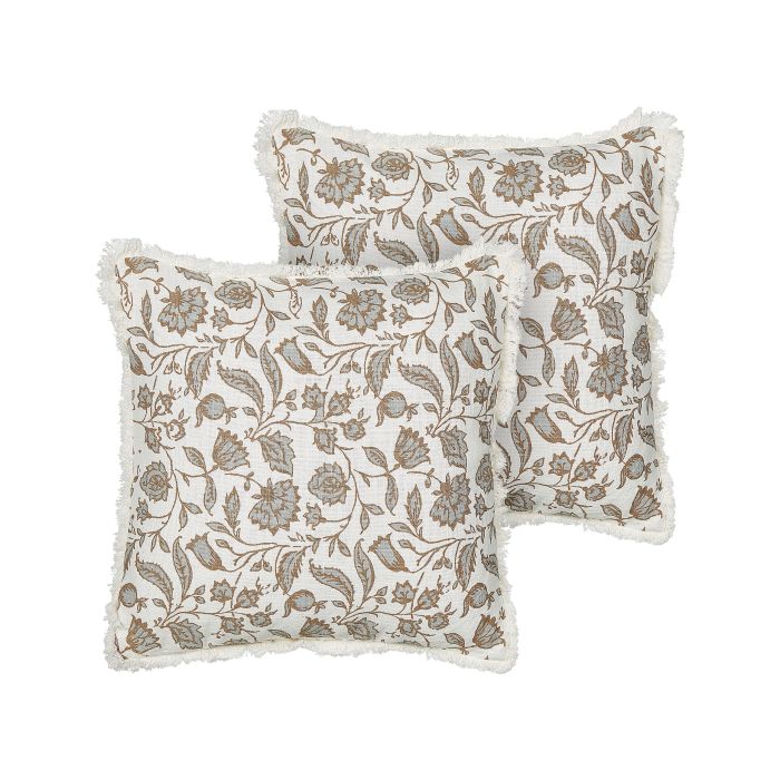Set of 2 Cotton Cushions Floral Motif 45x45cm White and Grey