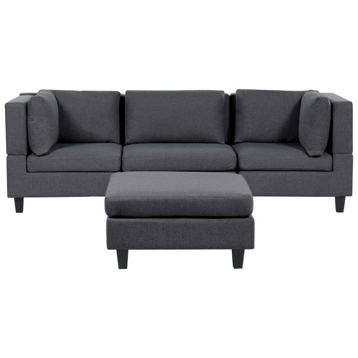 3-Seater Modular Fabric Sofa with Ottoman Dark Grey UNSTAD