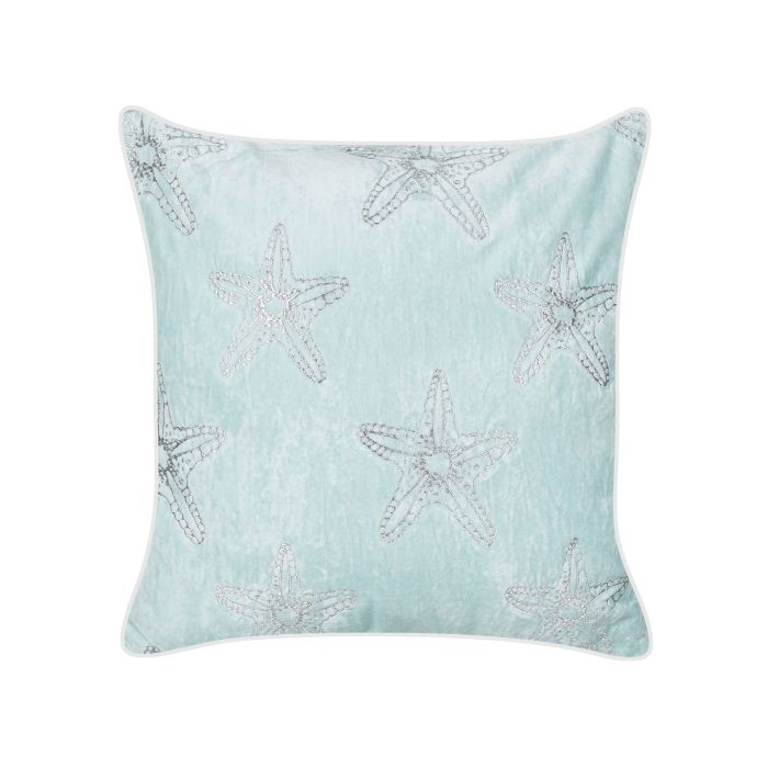 Velvet Cushion Starfish Motif 45x45cm Blue