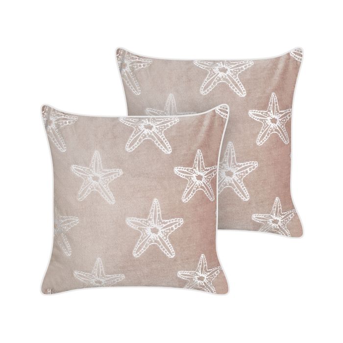 Set of 2 Velvet Cushions Starfish Motif 45x45cm Pink