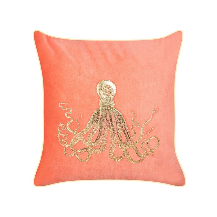 Velvet Cushion Octopus Motif 45x45cm Red