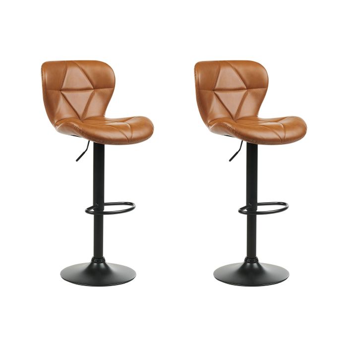 Set of 2 Faux Leather Swivel Bar Stool Golden Brown VALETTA II
