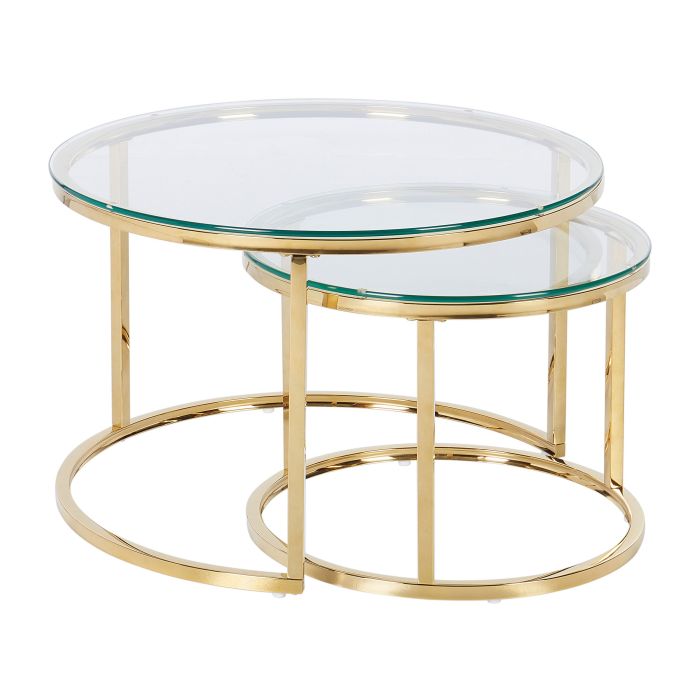 Nest of 2 Glass Top Coffee Tables Gold GRANGE