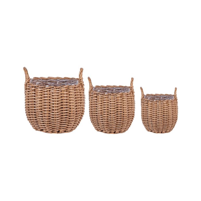 Set of 3 PE Rattan Plant Baskets Brown AUCUBA