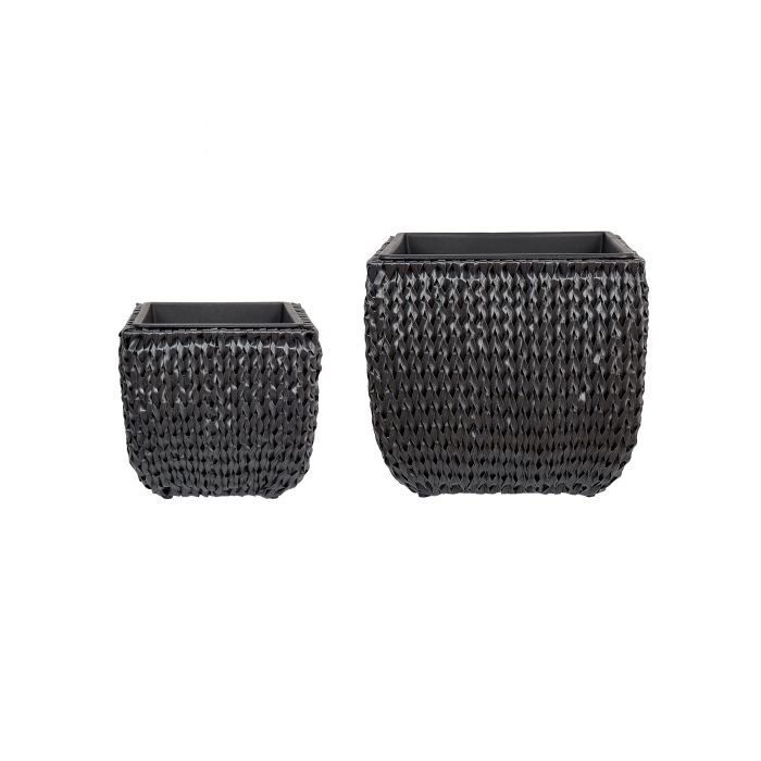 Set of 2 PE Rattan Plant Pots Black BERBERIS