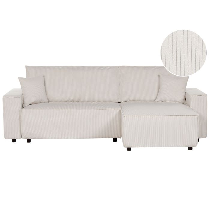 Left Hand Jumbo Cord Corner Sofa Bed Off-White ABACKA