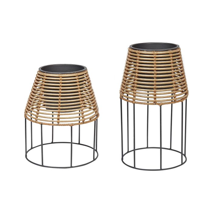 Set of 2 PE Rattan Plant Pot Stands Brown BORAGO