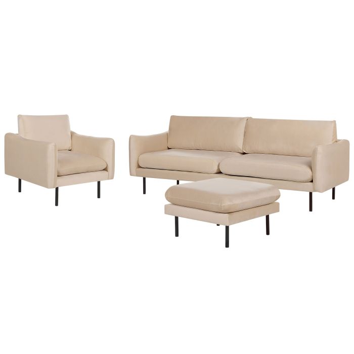 Velvet Living Room Set with Ottoman Beige VINTERBRO