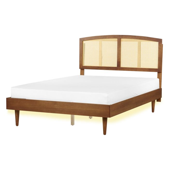 EU Double Size Bed with LED Light Wood VARZY
