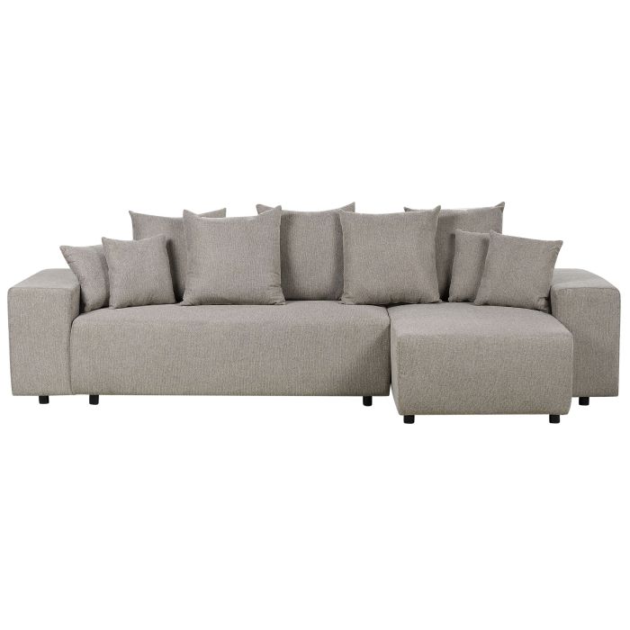 Left Hand Fabric Corner Sofa Bed with Storage Taupe LUSPA
