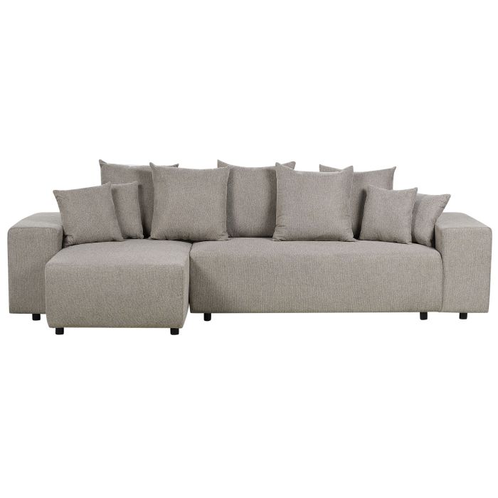 Right Hand Fabric Corner Sofa Bed with Storage Taupe LUSPA