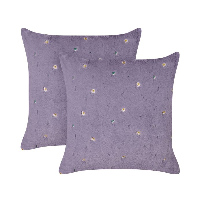 Set of 2 Cushions Embroidered Floral Pattern 45x45cm Violet