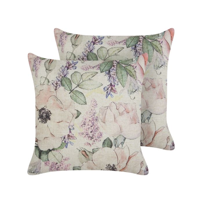 Set of 2 Cushions Floral Pattern 45x45cm Violet