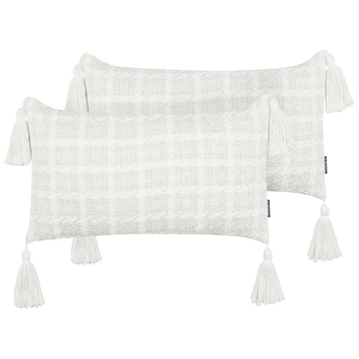 Set of 2 Cushions Checked 30x60cm Beige