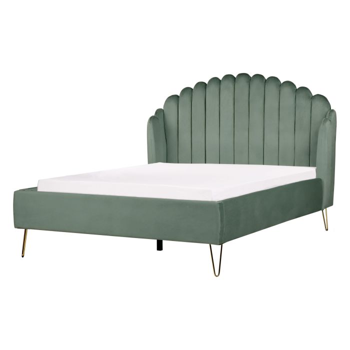 Velvet EU Double Size Bed Green AMBILLOU