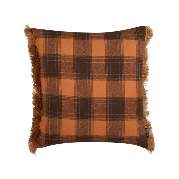 Fringed Cushion Chequered Pattern 45x45cm Orange