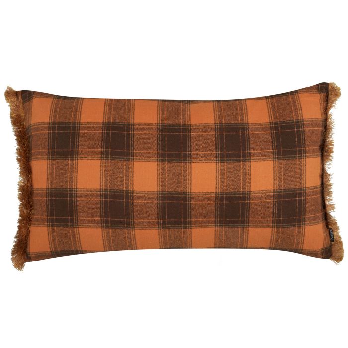 Fringed Cushion Chequered Pattern 40x70cm Orange