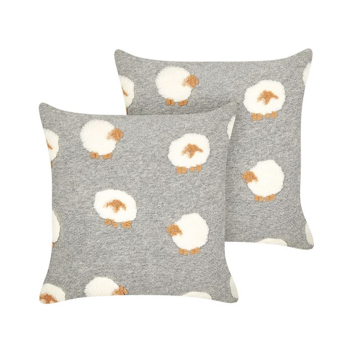 Set of 2 Cushions Sheep Pattern 45x45cm Grey