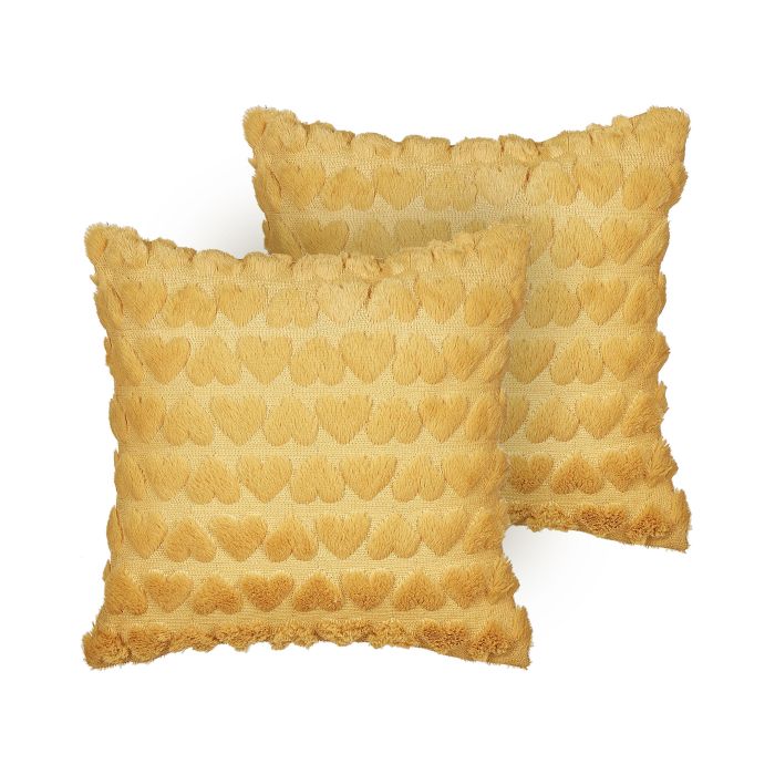 Set of 2 Tufted Cushions Hearts Pattern 45x45cm Yellow