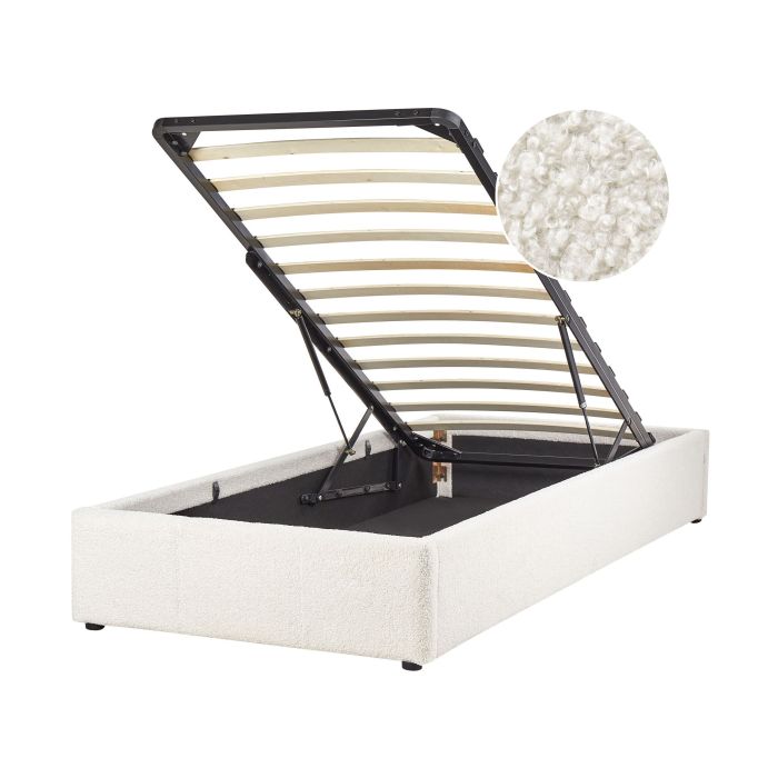 Boucle EU Single Size Ottoman Bed Off-White DINAN