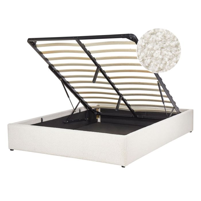 Boucle EU Double Size Ottoman Bed Off-White DINAN
