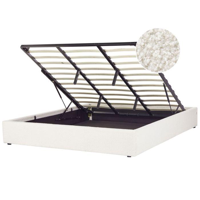 Boucle EU Super King Size Ottoman Bed Off-White DINAN