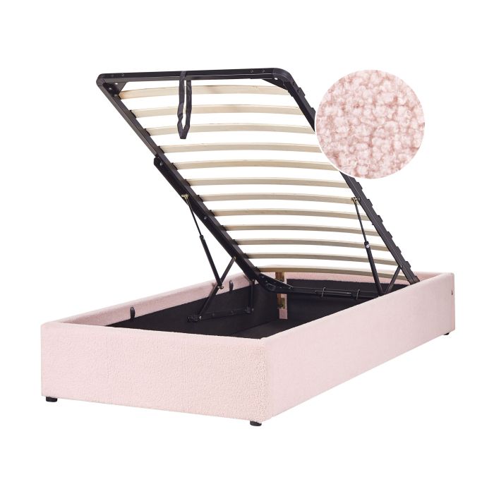 Boucle EU Single Size Ottoman Bed Pink DINAN