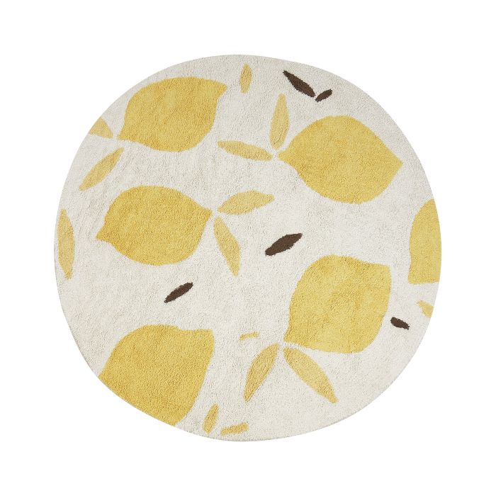 Round Cotton Area Rug 140cm Light Beige and Yellow