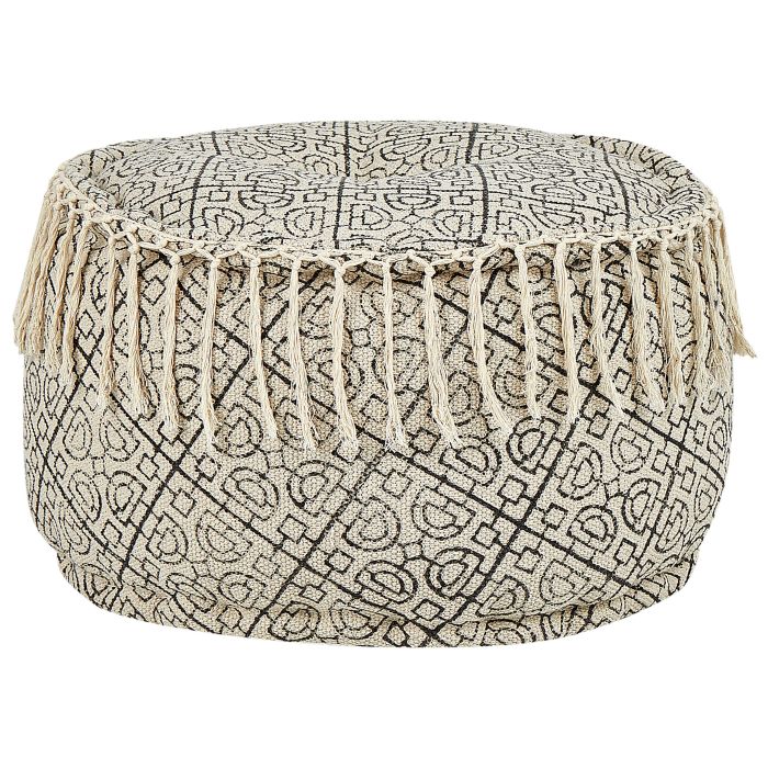 Cotton Pouffe 50 x 30 cm Beige and Black SONATI
