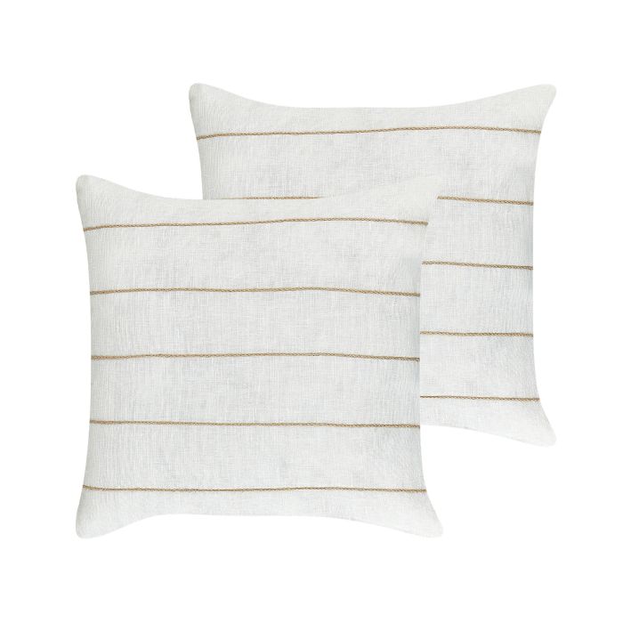 Set of 2 Linen Cushions Striped 50x50cm White and Beige