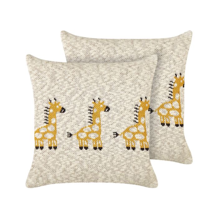 Set of 2 Cotton Kids Cushions Giraffe Motif 45x45cm Beige