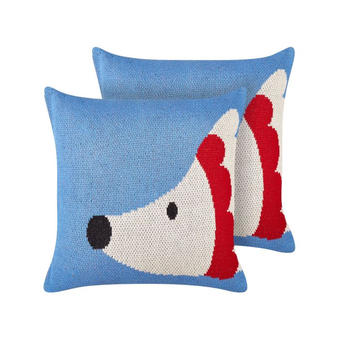 Set of 2 Cotton Cushions Hedgehog Motif 45x45cm Blue